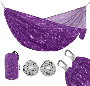 ATTX Purple Glitter Camping Hammock - Lightweight & Portable Hammocks, Heavy Duty 330lbs Capacity for Indoor, Hiking, Backpacking, Travel, Backyard, Beach#511