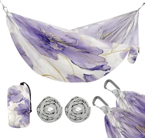 ATTX Purple Silver Flower Camping Hammock - Lightweight & Portable Hammocks, Heavy Duty 330lbs Capacity for Indoor, Hiking, Backpacking, Travel, Backyard, Beach#306