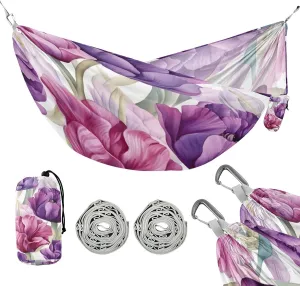 ATTX Purple Tulip Camping Hammock - Lightweight & Portable Hammocks, Heavy Duty 330lbs Capacity for Indoor, Hiking, Backpacking, Travel, Backyard, Beach#305