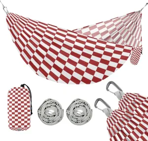 ATTX Red and White Checkered Camping Hammock - Lightweight & Portable Hammocks, Heavy Duty 330lbs Capacity for Indoor, Hiking, Backpacking, Travel, Backyard, Beach#208
