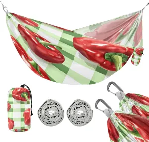 ATTX Red Bell Peppers Camping Hammock - Lightweight & Portable Hammocks, Heavy Duty 330lbs Capacity for Indoor, Hiking, Backpacking, Travel, Backyard, Beach#587