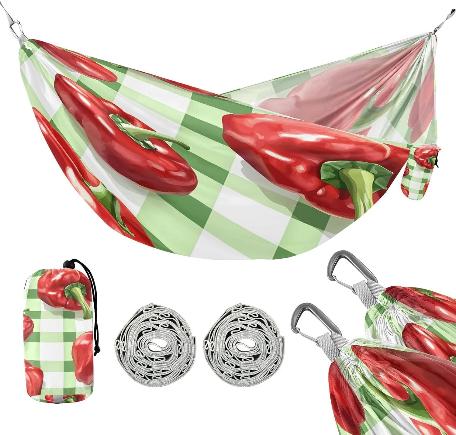 ATTX Red Bell Peppers Camping Hammock - Lightweight & Portable Hammocks, Heavy Duty 330lbs Capacity for Indoor, Hiking, Backpacking, Travel, Backyard, Beach#587