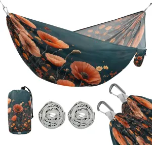 ATTX Red Floral Camping Hammock - Lightweight & Portable Hammocks, Heavy Duty 330lbs Capacity for Indoor, Hiking, Backpacking, Travel, Backyard, Beach#394