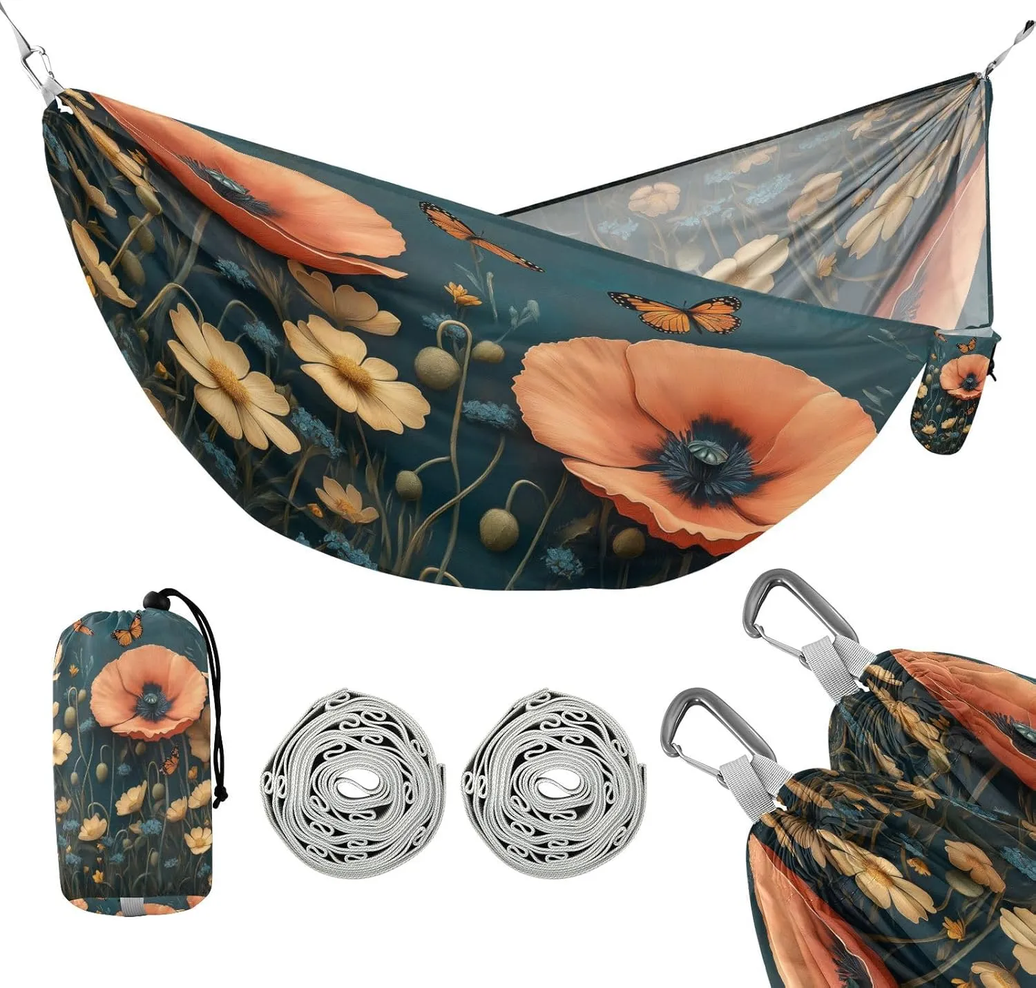 ATTX Red Floral Camping Hammock - Lightweight & Portable Hammocks, Heavy Duty 330lbs Capacity for Indoor, Hiking, Backpacking, Travel, Backyard, Beach#403
