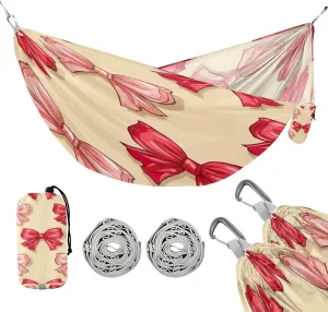 ATTX Red Pink Bow Camping Hammock - Lightweight & Portable Hammocks, Heavy Duty 330lbs Capacity for Indoor, Hiking, Backpacking, Travel, Backyard, Beach#537