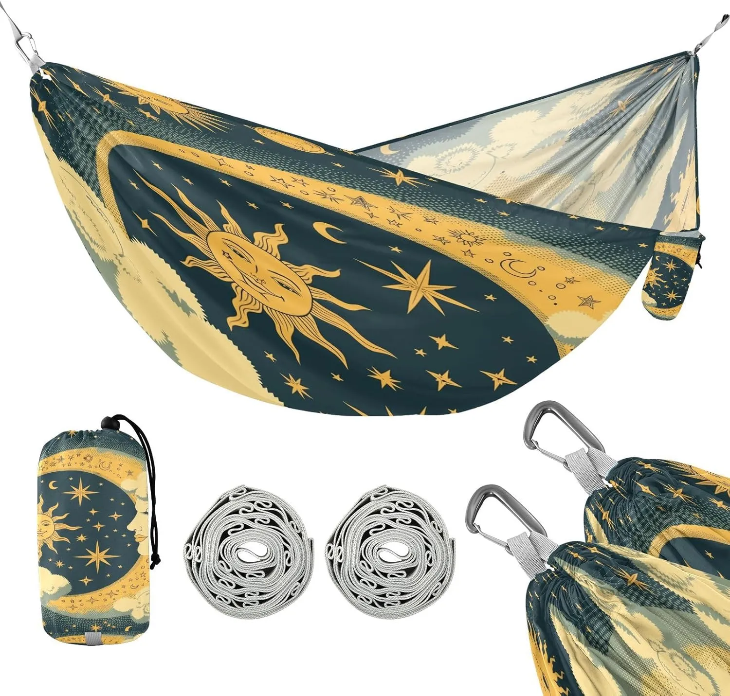 ATTX Retro Sun Moon Camping Hammock - Lightweight & Portable Hammocks, Heavy Duty 330lbs Capacity for Indoor, Hiking, Backpacking, Travel, Backyard, Beach#118
