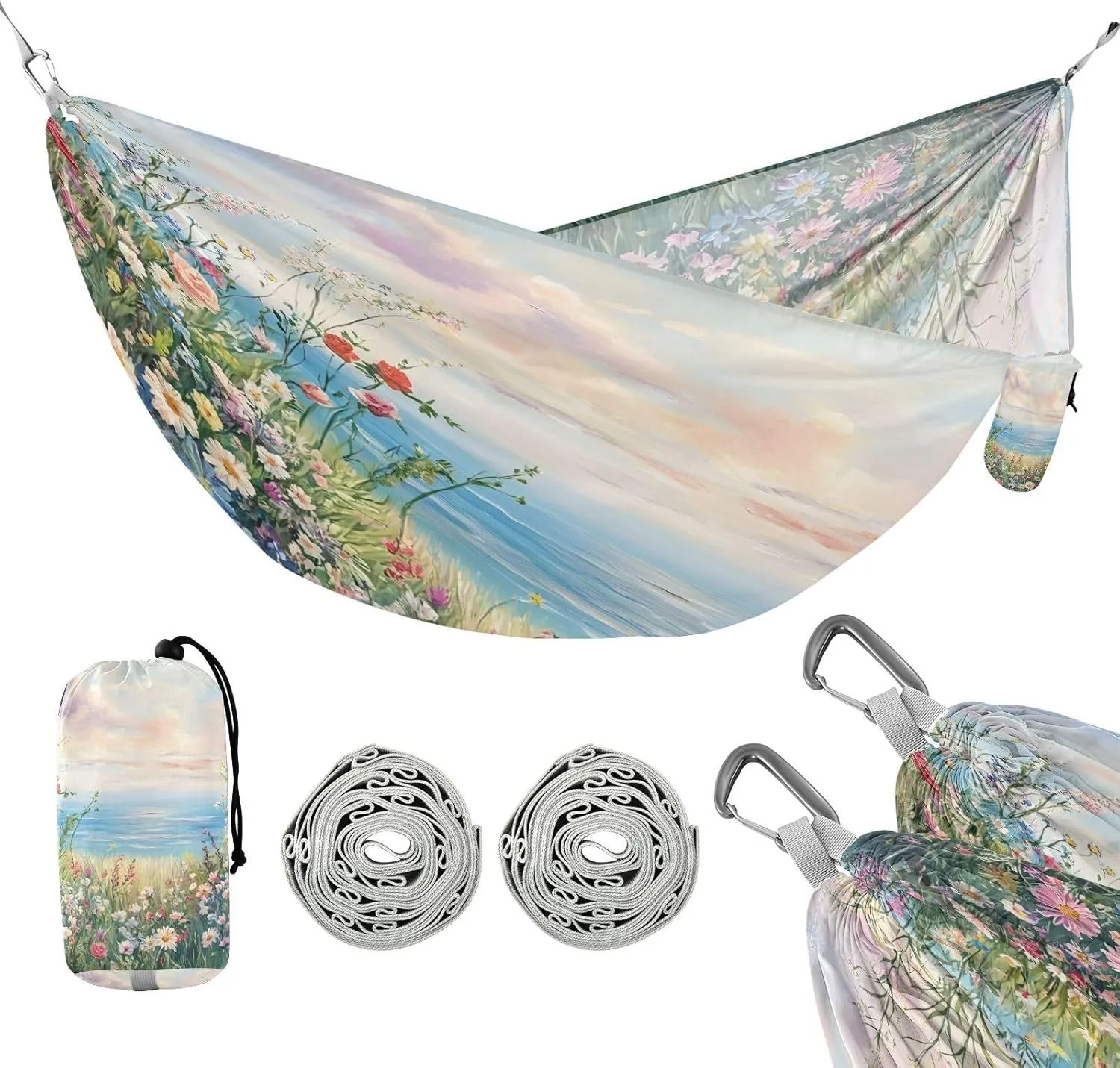 ATTX Sea Daisies Camping Hammock - Lightweight & Portable Hammocks, Heavy Duty 330lbs Capacity for Indoor, Hiking, Backpacking, Travel, Backyard, Beach#556