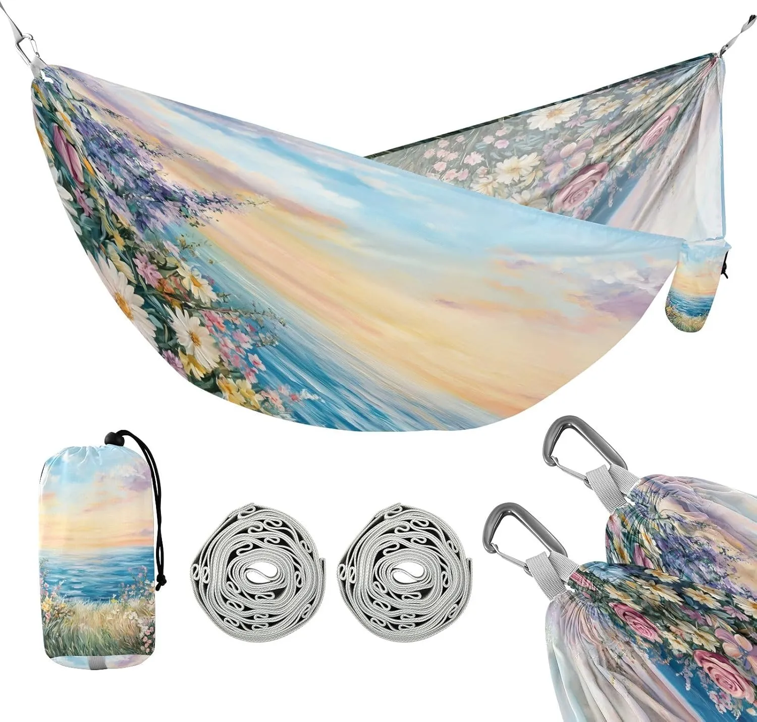 ATTX Sea Daisies Camping Hammock - Lightweight & Portable Hammocks, Heavy Duty 330lbs Capacity for Indoor, Hiking, Backpacking, Travel, Backyard, Beach#557