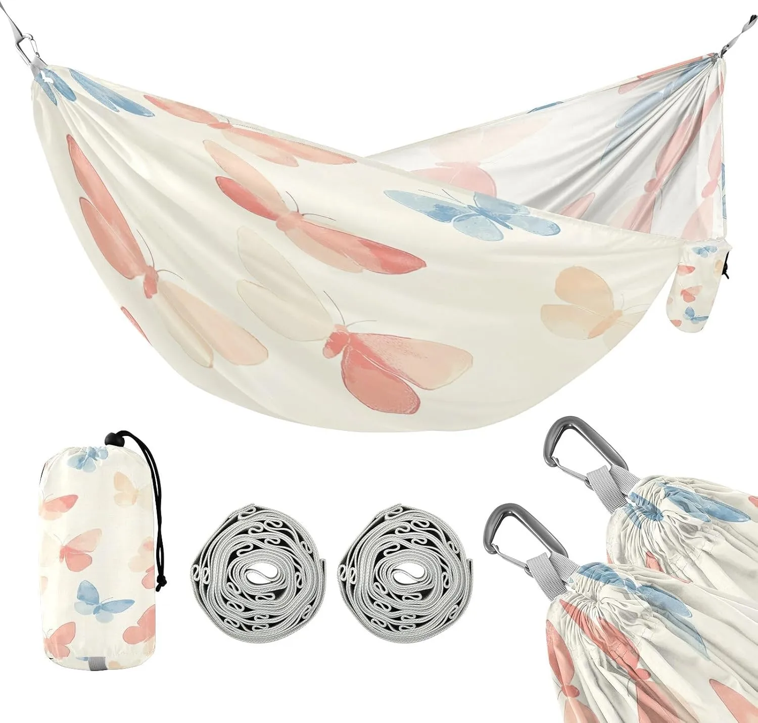 ATTX Small Pastel Butterflies Camping Hammock - Lightweight & Portable Hammocks, Heavy Duty 330lbs Capacity for Indoor, Hiking, Backpacking, Travel, Backyard, Beach#590