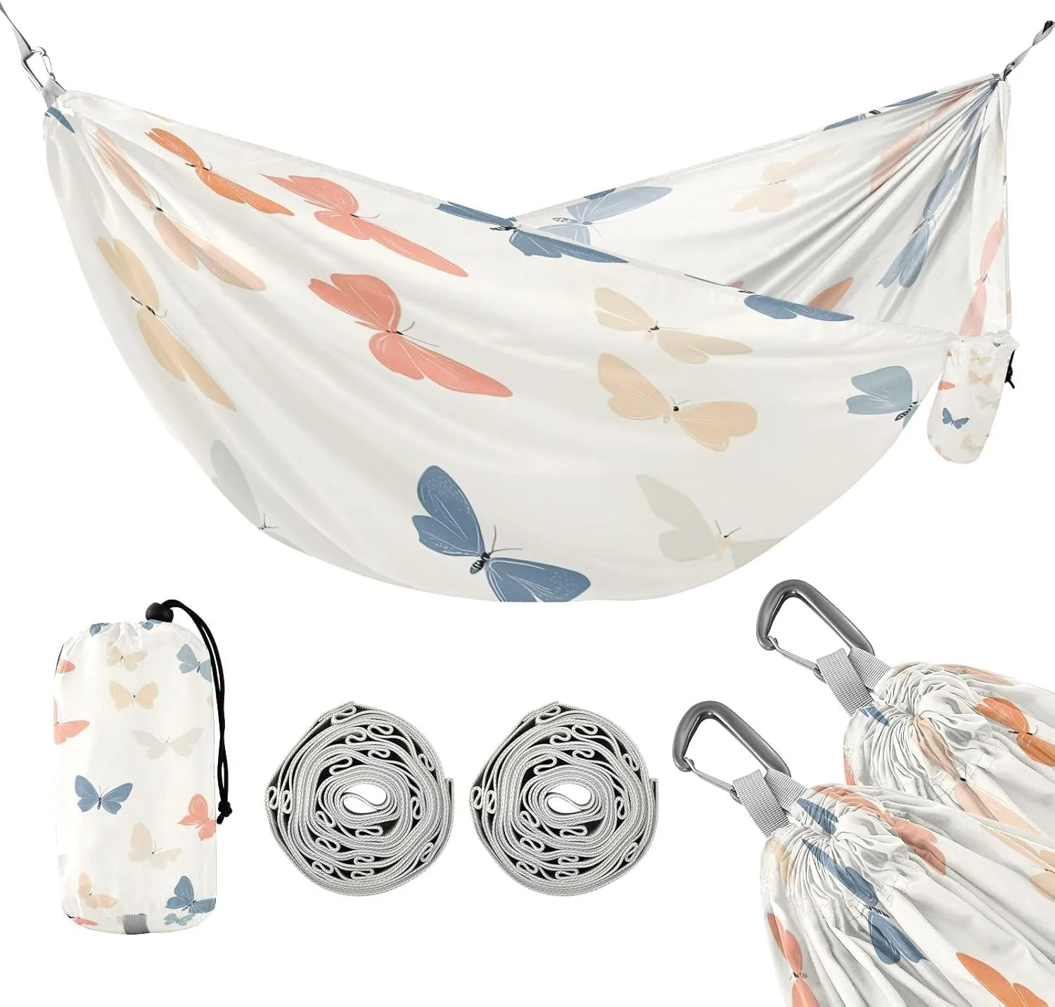 ATTX Small Pastel Butterflies Camping Hammock - Lightweight & Portable Hammocks, Heavy Duty 330lbs Capacity for Indoor, Hiking, Backpacking, Travel, Backyard, Beach#591