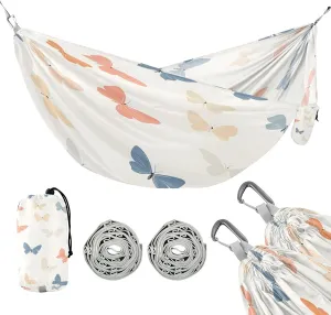 ATTX Small Pastel Butterflies Camping Hammock - Lightweight & Portable Hammocks, Heavy Duty 330lbs Capacity for Indoor, Hiking, Backpacking, Travel, Backyard, Beach#591