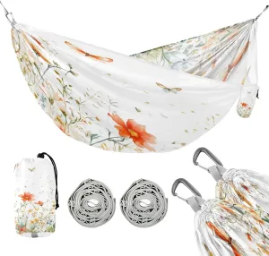 ATTX Spring Wildflowers and Butterflies Camping Hammock - Lightweight & Portable Hammocks, Heavy Duty 330lbs Capacity for Indoor, Hiking, Backpacking, Travel, Backyard, Beach#80