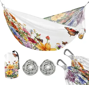 ATTX Spring Wildflowers and Butterflies Camping Hammock - Lightweight & Portable Hammocks, Heavy Duty 330lbs Capacity for Indoor, Hiking, Backpacking, Travel, Backyard, Beach#81