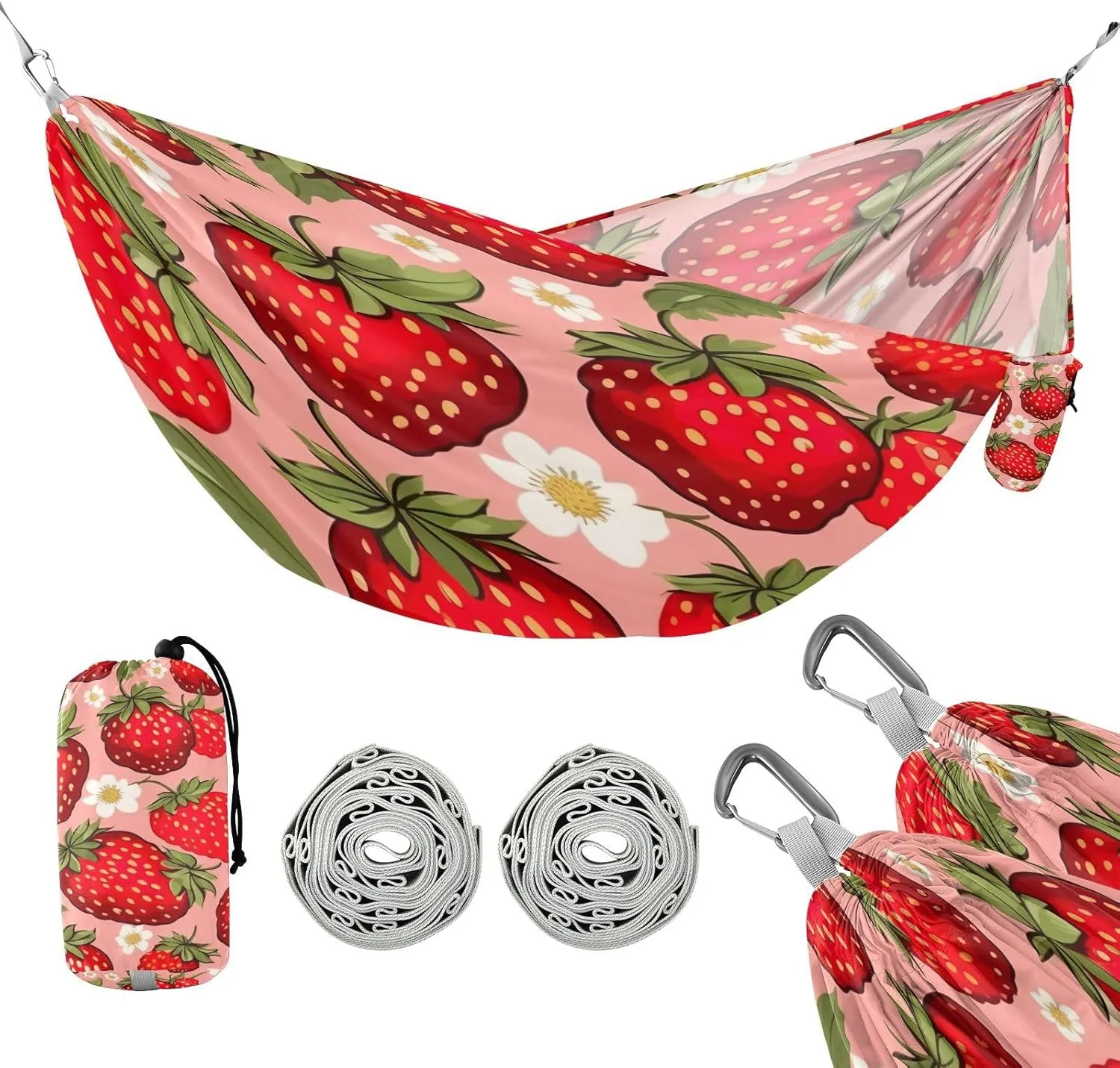 ATTX Strawberry Pattern Camping Hammock - Lightweight & Portable Hammocks, Heavy Duty 330lbs Capacity for Indoor, Hiking, Backpacking, Travel, Backyard, Beach#309