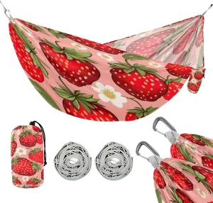 ATTX Strawberry Pattern Camping Hammock - Lightweight & Portable Hammocks, Heavy Duty 330lbs Capacity for Indoor, Hiking, Backpacking, Travel, Backyard, Beach#309