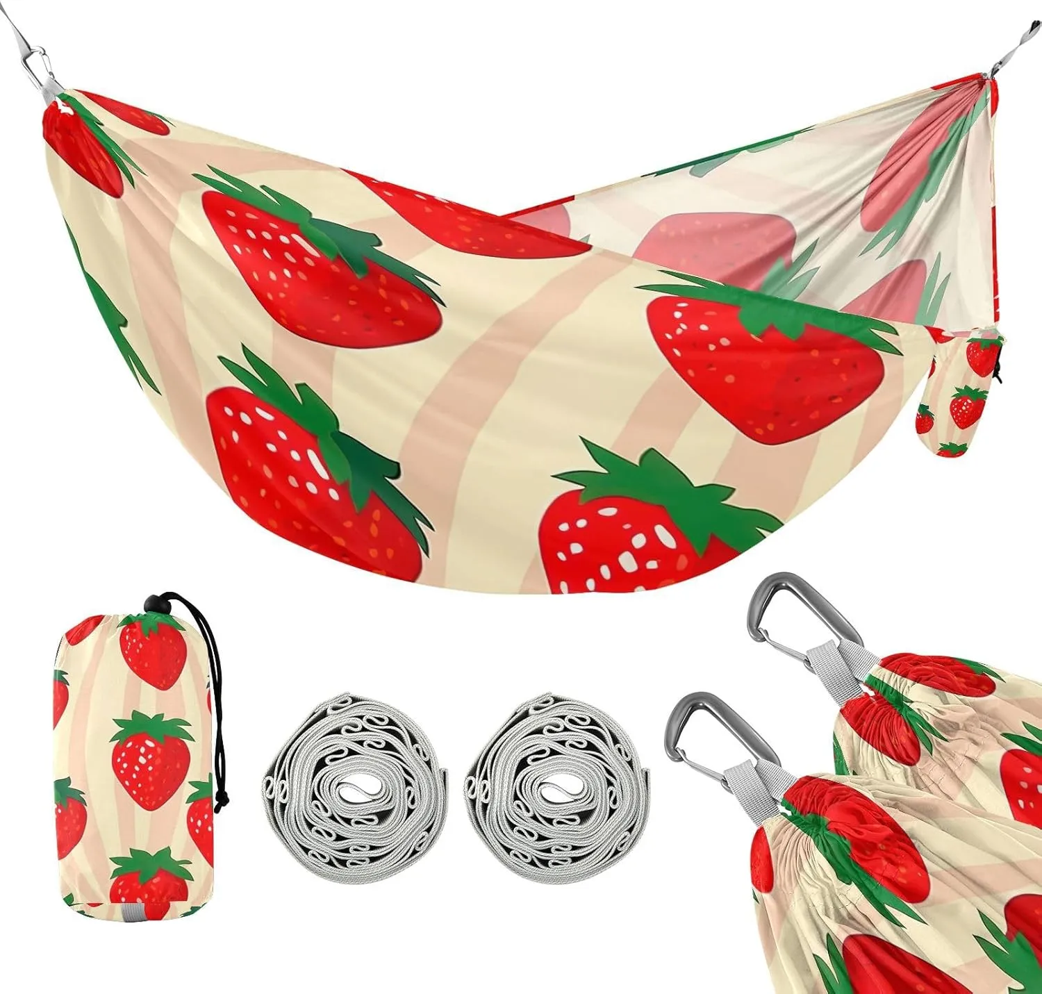 ATTX Strawberry Pattern Camping Hammock - Lightweight & Portable Hammocks, Heavy Duty 330lbs Capacity for Indoor, Hiking, Backpacking, Travel, Backyard, Beach#386