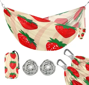 ATTX Strawberry Pattern Camping Hammock - Lightweight & Portable Hammocks, Heavy Duty 330lbs Capacity for Indoor, Hiking, Backpacking, Travel, Backyard, Beach#386