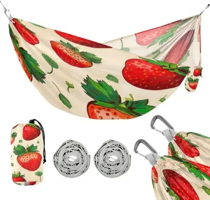 ATTX Strawberry Pattern Camping Hammock - Lightweight & Portable Hammocks, Heavy Duty 330lbs Capacity for Indoor, Hiking, Backpacking, Travel, Backyard, Beach#387