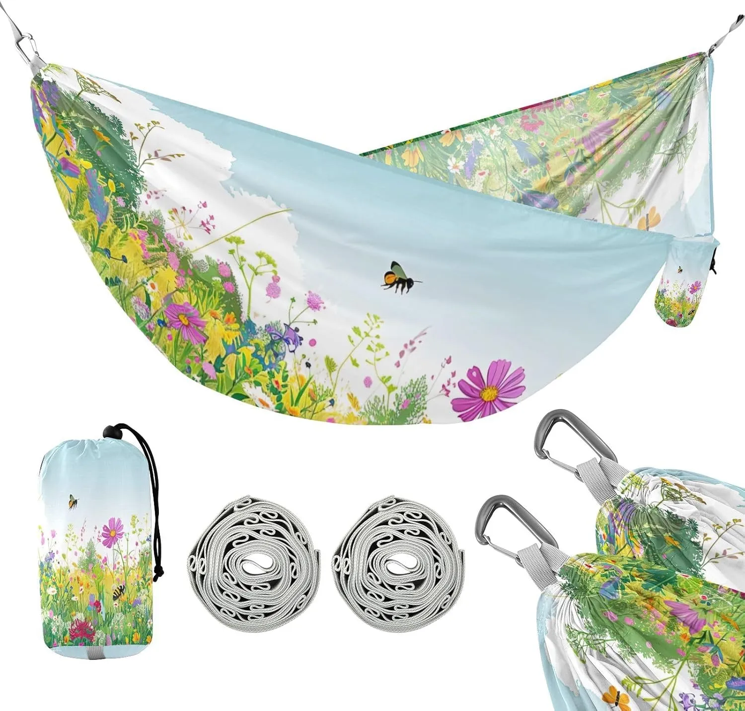 ATTX Summer Wild Flower Camping Hammock - Lightweight & Portable Hammocks, Heavy Duty 330lbs Capacity for Indoor, Hiking, Backpacking, Travel, Backyard, Beach#65