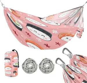 ATTX Sushi Kawaii Pattern Camping Hammock - Lightweight & Portable Hammocks, Heavy Duty 330lbs Capacity for Indoor, Hiking, Backpacking, Travel, Backyard, Beach#478