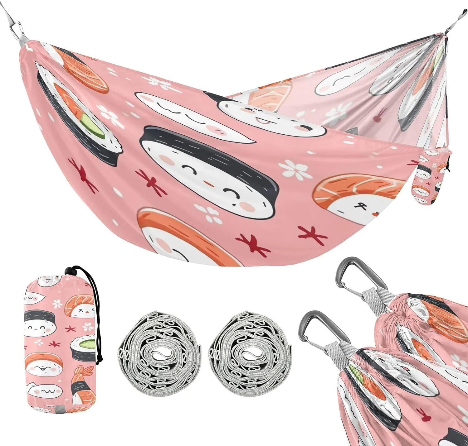 ATTX Sushi Kawaii Pattern Camping Hammock - Lightweight & Portable Hammocks, Heavy Duty 330lbs Capacity for Indoor, Hiking, Backpacking, Travel, Backyard, Beach#478