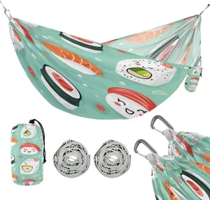 ATTX Sushi Kawaii Pattern Camping Hammock - Lightweight & Portable Hammocks, Heavy Duty 330lbs Capacity for Indoor, Hiking, Backpacking, Travel, Backyard, Beach#483