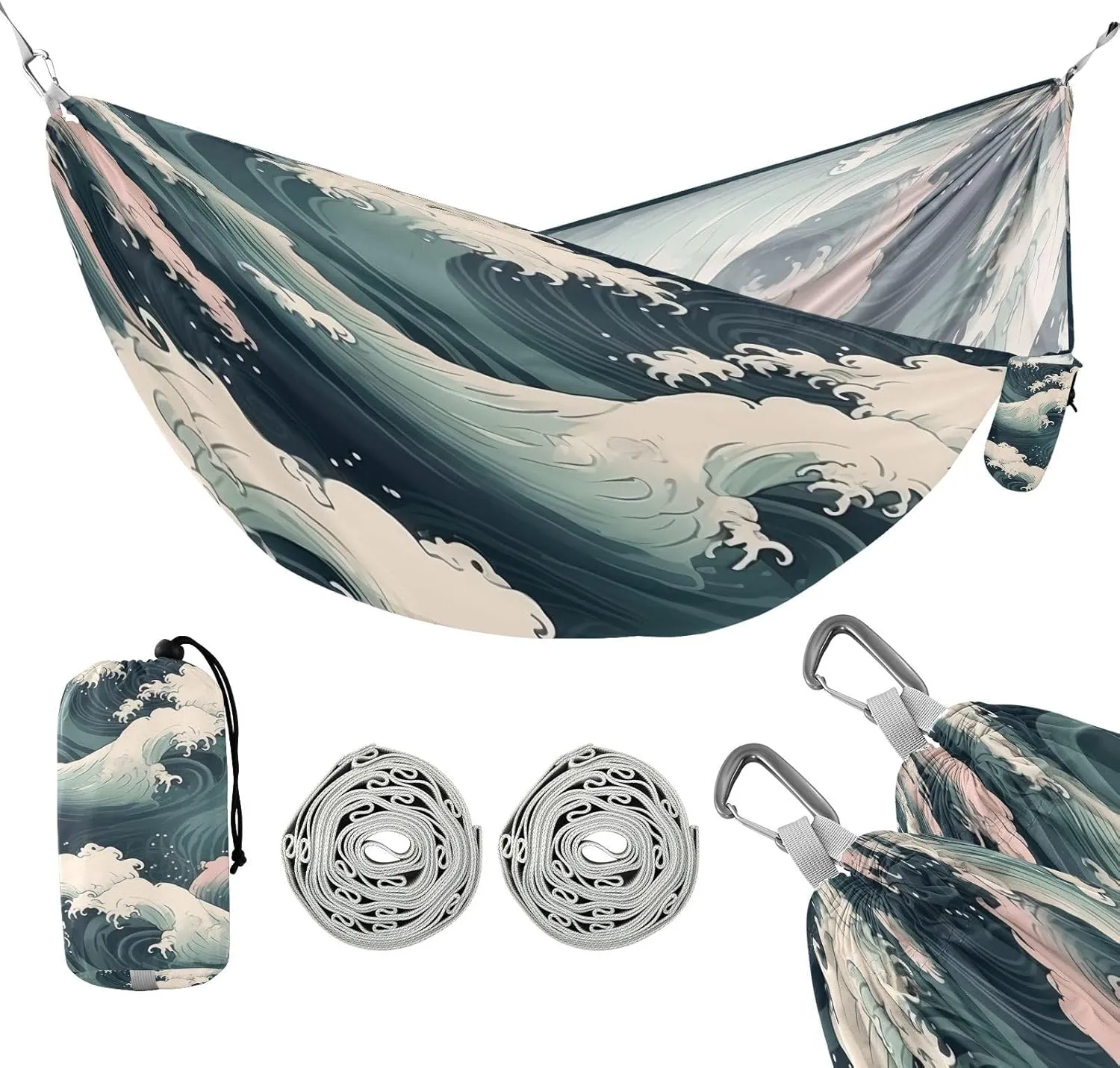 ATTX The Great Wave Camping Hammock - Lightweight & Portable Hammocks, Heavy Duty 330lbs Capacity for Indoor, Hiking, Backpacking, Travel, Backyard, Beach#314