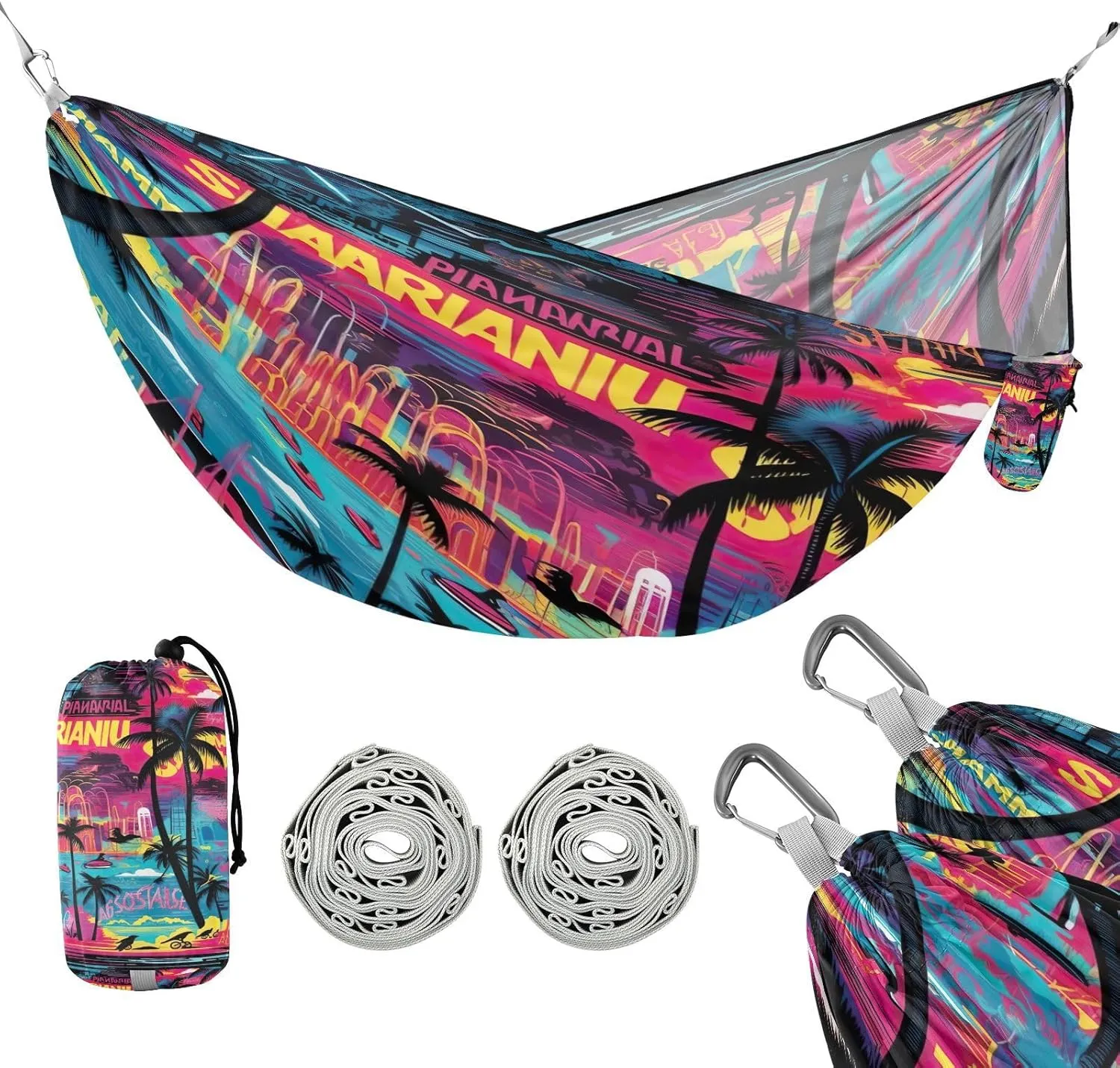ATTX Tropical Palm Trees Camping Hammock - Lightweight & Portable Hammocks, Heavy Duty 330lbs Capacity for Indoor, Hiking, Backpacking, Travel, Backyard, Beach#490
