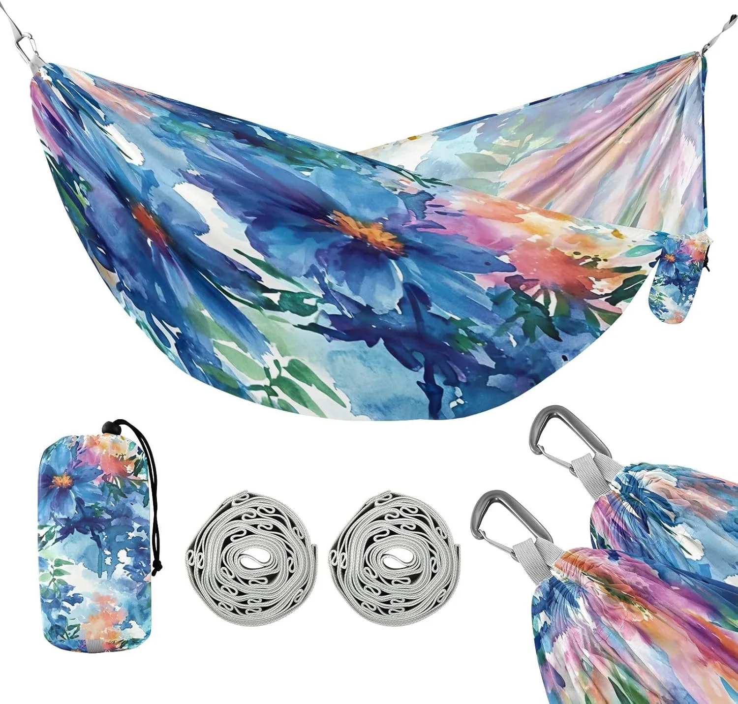 ATTX Watercolor Flower Pattern Camping Hammock - Lightweight & Portable Hammocks, Heavy Duty 330lbs Capacity for Indoor, Hiking, Backpacking, Travel, Backyard, Beach#407