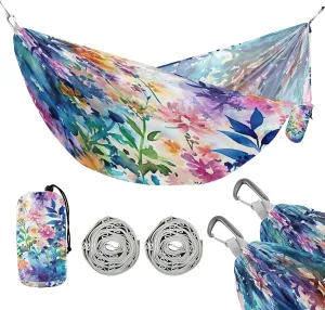 ATTX Watercolor Flower Pattern Camping Hammock - Lightweight & Portable Hammocks, Heavy Duty 330lbs Capacity for Indoor, Hiking, Backpacking, Travel, Backyard, Beach#408