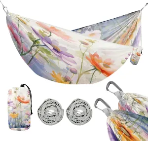 ATTX Watercolor Flowers Camping Hammock - Lightweight & Portable Hammocks, Heavy Duty 330lbs Capacity for Indoor, Hiking, Backpacking, Travel, Backyard, Beach#322