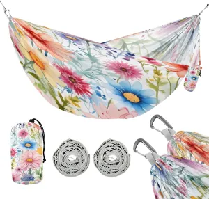 ATTX Watercolor Flowers Camping Hammock - Lightweight & Portable Hammocks, Heavy Duty 330lbs Capacity for Indoor, Hiking, Backpacking, Travel, Backyard, Beach#325