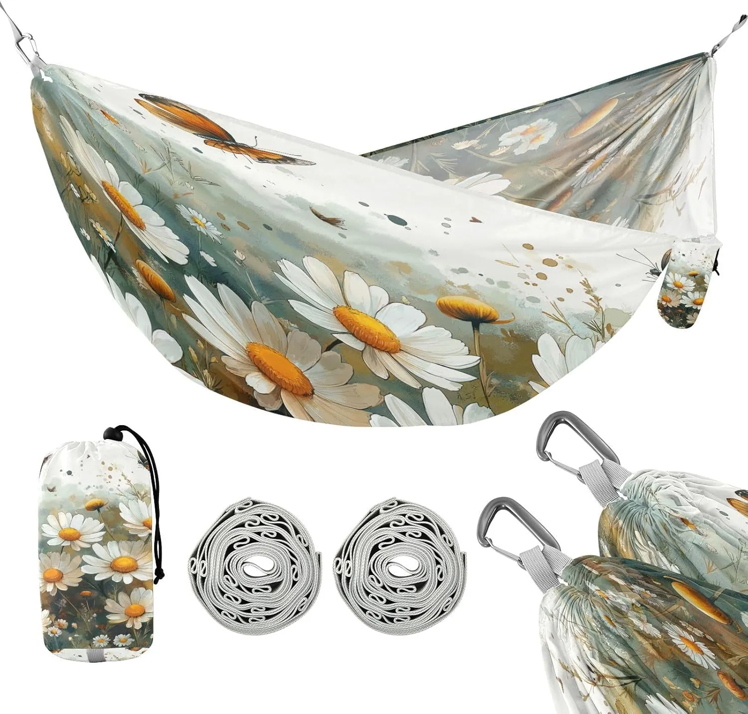 ATTX Watercolor Meadow Daisies Camping Hammock - Lightweight & Portable Hammocks, Heavy Duty 330lbs Capacity for Indoor, Hiking, Backpacking, Travel, Backyard, Beach#411