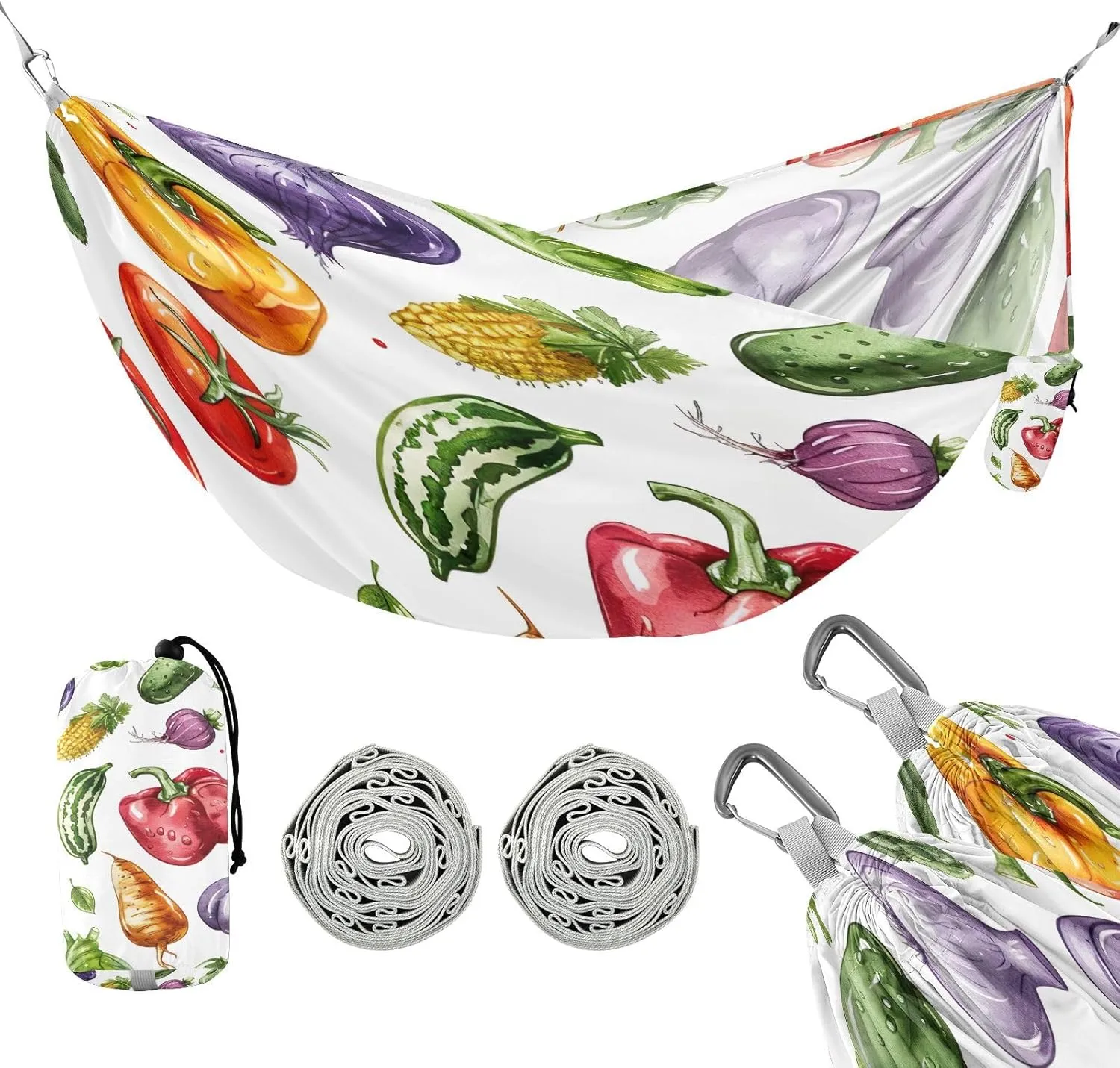 ATTX Watercolor Vegetables Camping Hammock - Lightweight & Portable Hammocks, Heavy Duty 330lbs Capacity for Indoor, Hiking, Backpacking, Travel, Backyard, Beach#525