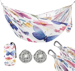 ATTX Watercolor Wild Flowers Camping Hammock - Lightweight & Portable Hammocks, Heavy Duty 330lbs Capacity for Indoor, Hiking, Backpacking, Travel, Backyard, Beach#598