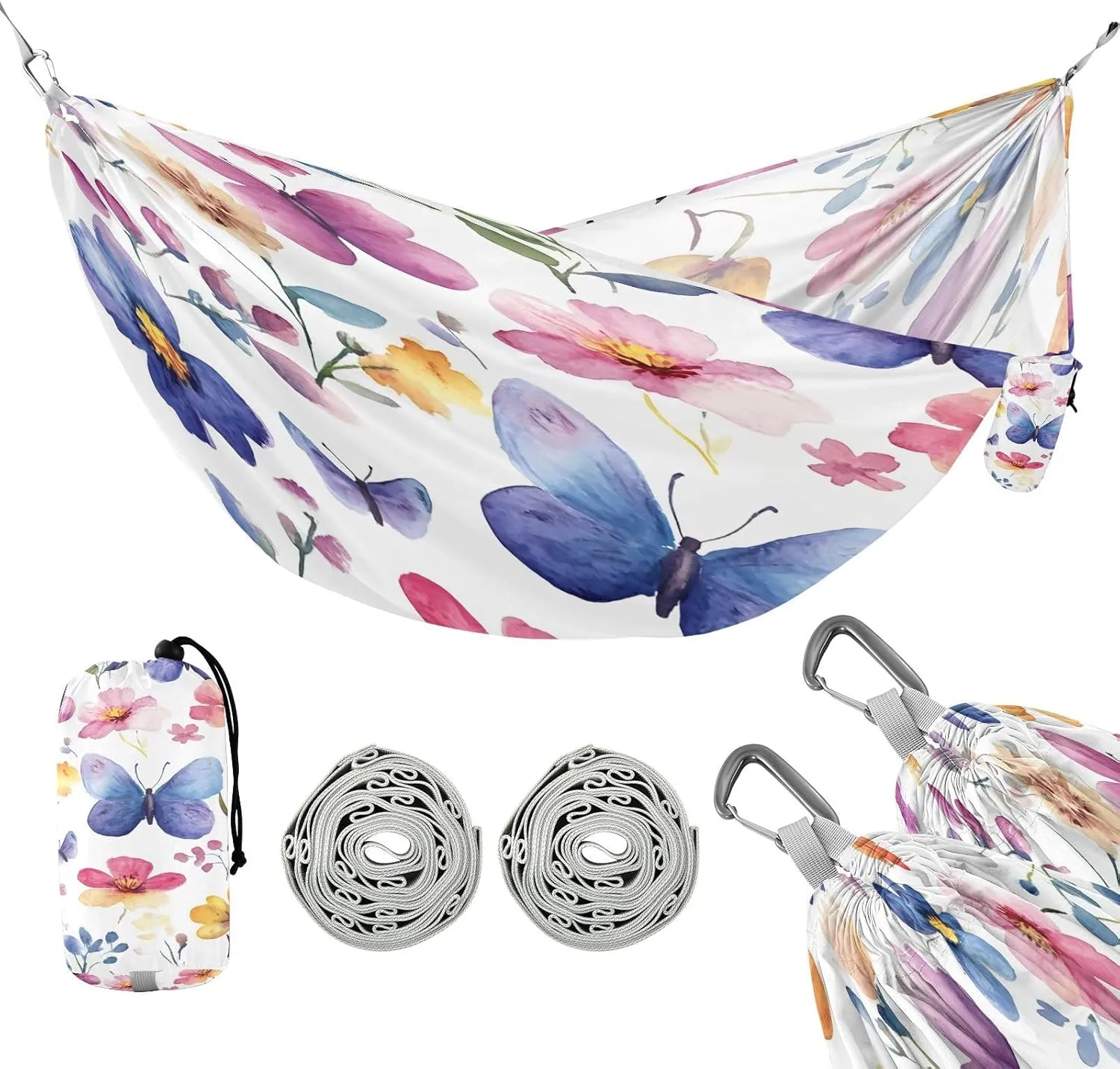 ATTX Watercolor Wild Flowers Camping Hammock - Lightweight & Portable Hammocks, Heavy Duty 330lbs Capacity for Indoor, Hiking, Backpacking, Travel, Backyard, Beach#598