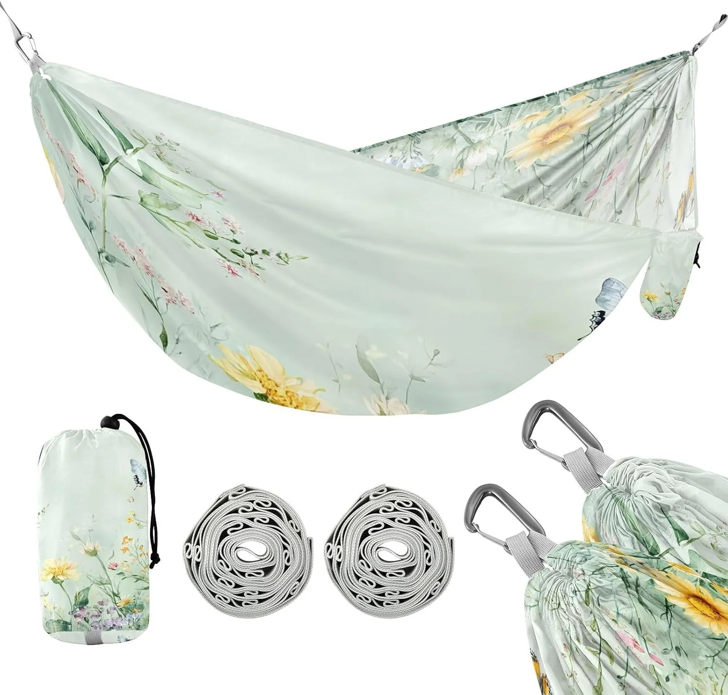 ATTX Watercolor Wildflowers Camping Hammock - Lightweight & Portable Hammocks, Heavy Duty 330lbs Capacity for Indoor, Hiking, Backpacking, Travel, Backyard, Beach#564