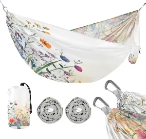 ATTX Watercolor Wildflowers Camping Hammock - Lightweight & Portable Hammocks, Heavy Duty 330lbs Capacity for Indoor, Hiking, Backpacking, Travel, Backyard, Beach#85