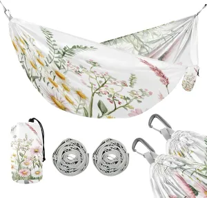 ATTX Watercolor Wildflowers Camping Hammock - Lightweight & Portable Hammocks, Heavy Duty 330lbs Capacity for Indoor, Hiking, Backpacking, Travel, Backyard, Beach#94
