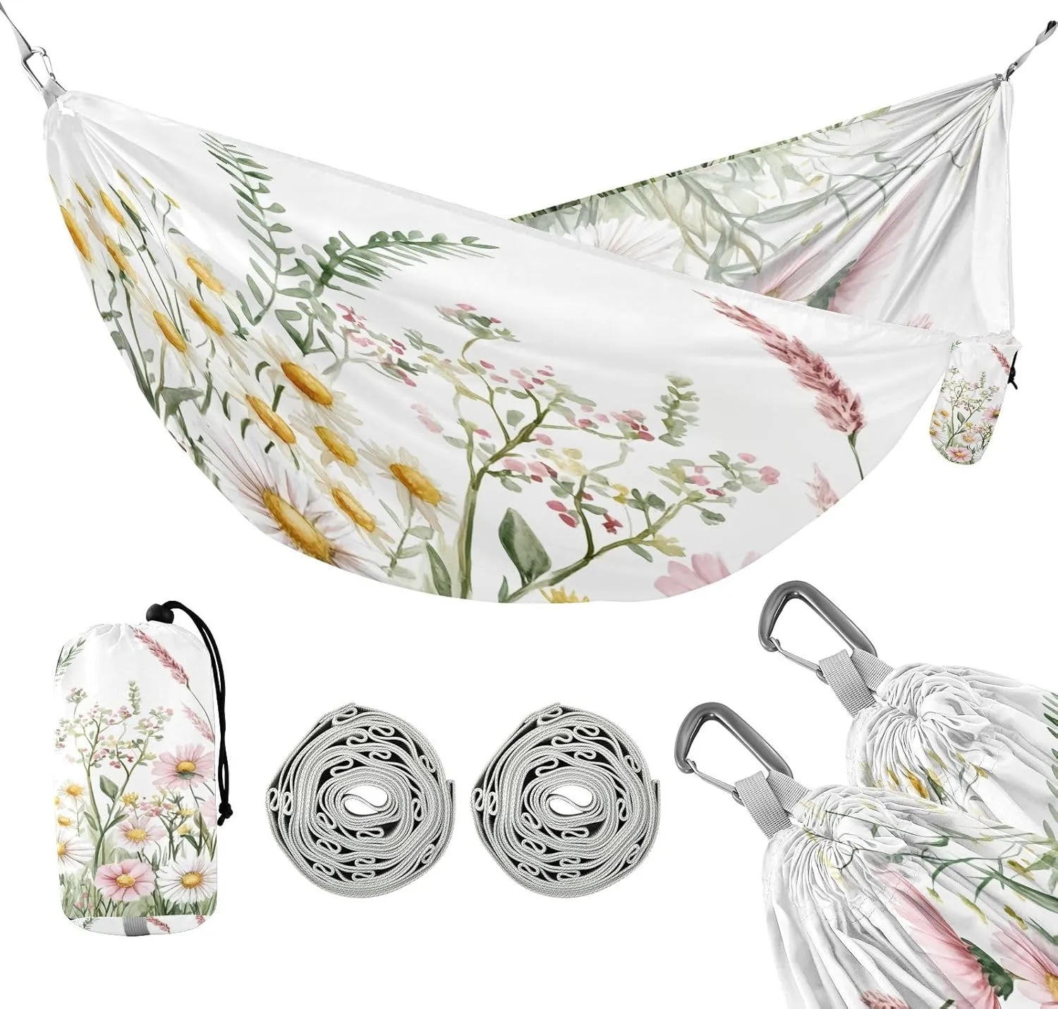 ATTX Watercolor Wildflowers Camping Hammock - Lightweight & Portable Hammocks, Heavy Duty 330lbs Capacity for Indoor, Hiking, Backpacking, Travel, Backyard, Beach#94
