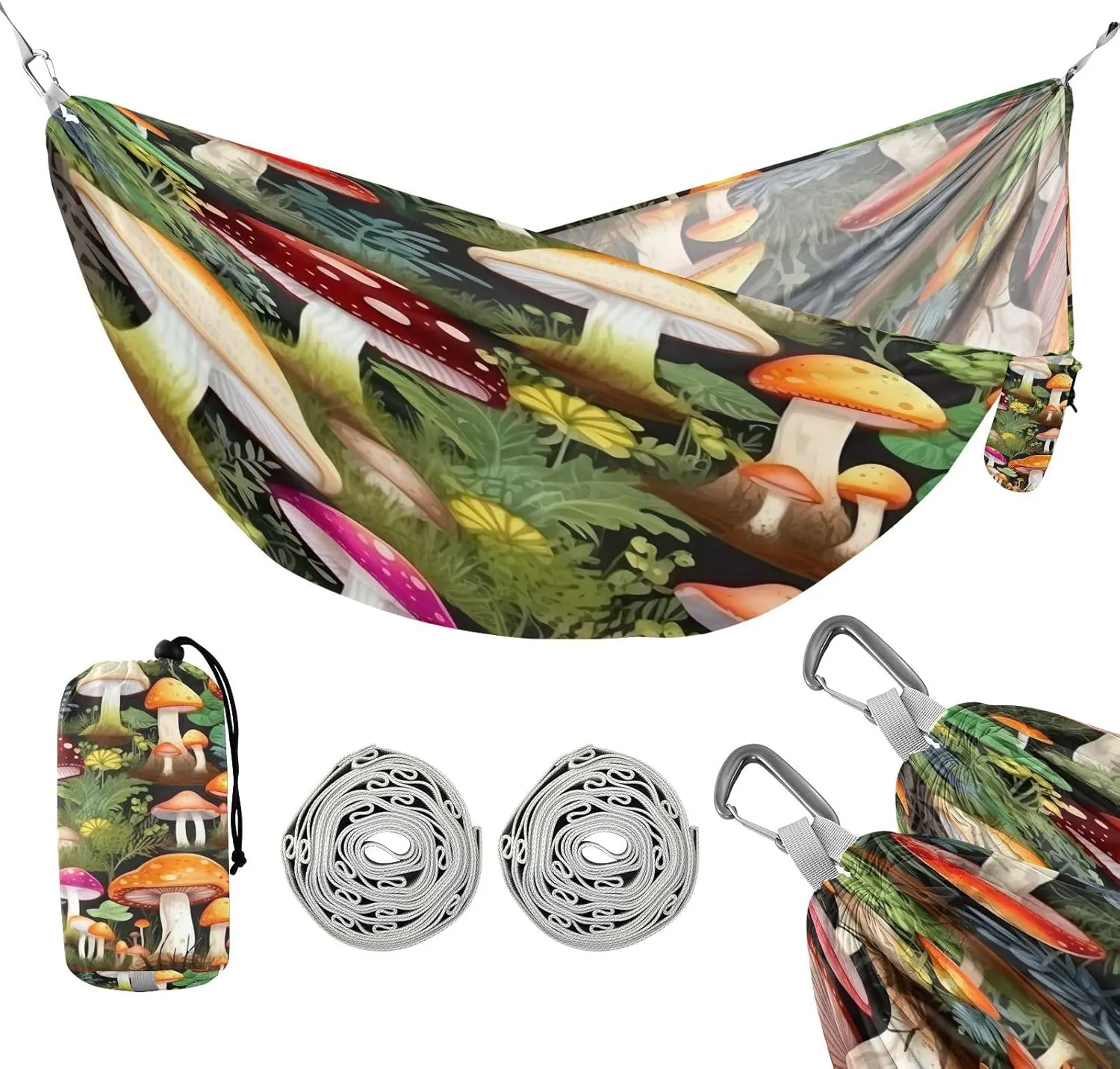ATTX Watercolors Mushrooms Camping Hammock - Lightweight & Portable Hammocks, Heavy Duty 330lbs Capacity for Indoor, Hiking, Backpacking, Travel, Backyard, Beach#319