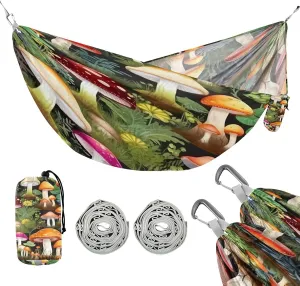 ATTX Watercolors Mushrooms Camping Hammock - Lightweight & Portable Hammocks, Heavy Duty 330lbs Capacity for Indoor, Hiking, Backpacking, Travel, Backyard, Beach#319