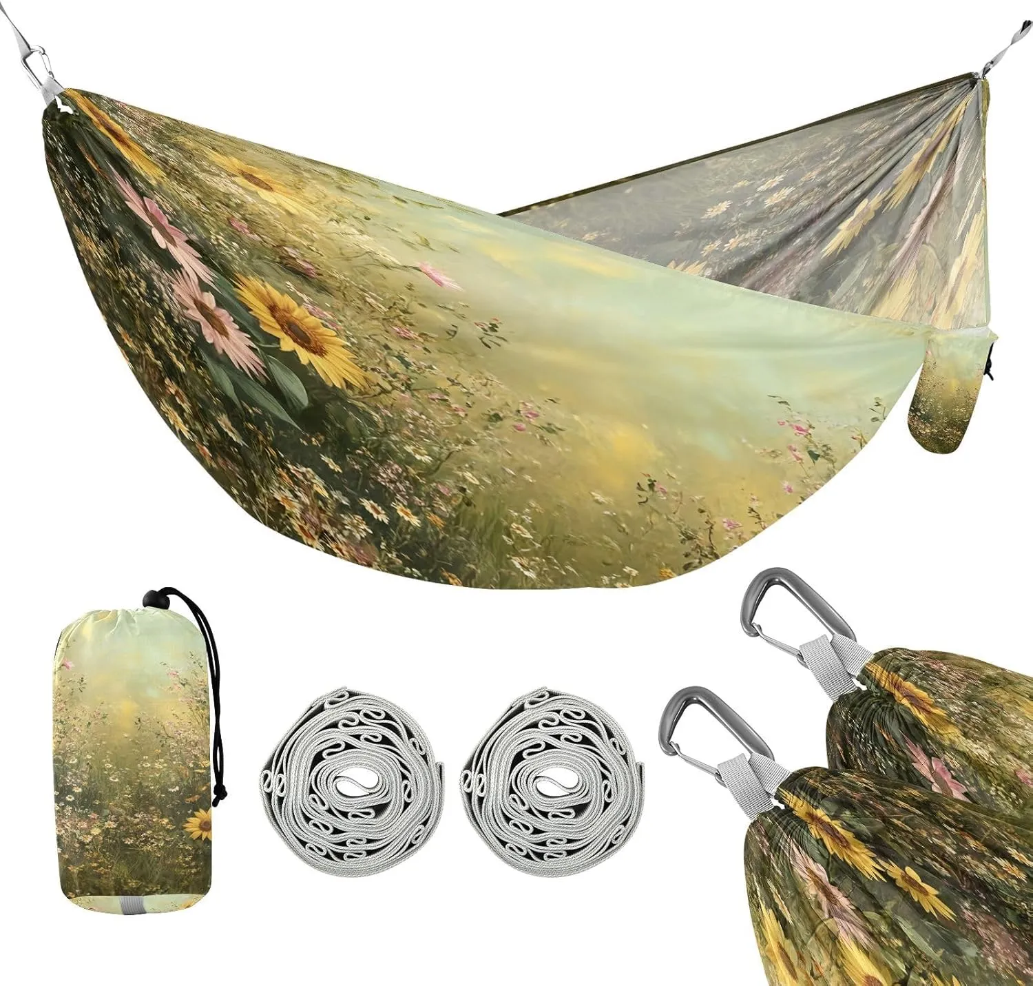 ATTX Whimsical Garden Sunflowers Camping Hammock - Lightweight & Portable Hammocks, Heavy Duty 330lbs Capacity for Indoor, Hiking, Backpacking, Travel, Backyard, Beach#570