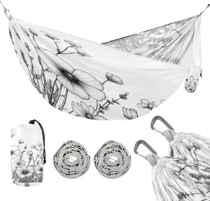 ATTX White Wildflowers Camping Hammock - Lightweight & Portable Hammocks, Heavy Duty 330lbs Capacity for Indoor, Hiking, Backpacking, Travel, Backyard, Beach#430