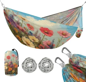 ATTX Wild Flowers Oil Painting Camping Hammock - Lightweight & Portable Hammocks, Heavy Duty 330lbs Capacity for Indoor, Hiking, Backpacking, Travel, Backyard, Beach#495