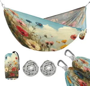ATTX Wild Flowers Oil Painting Camping Hammock - Lightweight & Portable Hammocks, Heavy Duty 330lbs Capacity for Indoor, Hiking, Backpacking, Travel, Backyard, Beach#509