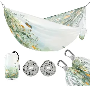 ATTX Wildflowers and Butterflies Camping Hammock - Lightweight & Portable Hammocks, Heavy Duty 330lbs Capacity for Indoor, Hiking, Backpacking, Travel, Backyard, Beach#107