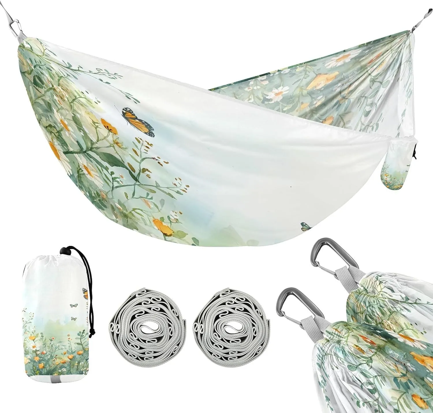 ATTX Wildflowers and Butterflies Camping Hammock - Lightweight & Portable Hammocks, Heavy Duty 330lbs Capacity for Indoor, Hiking, Backpacking, Travel, Backyard, Beach#107