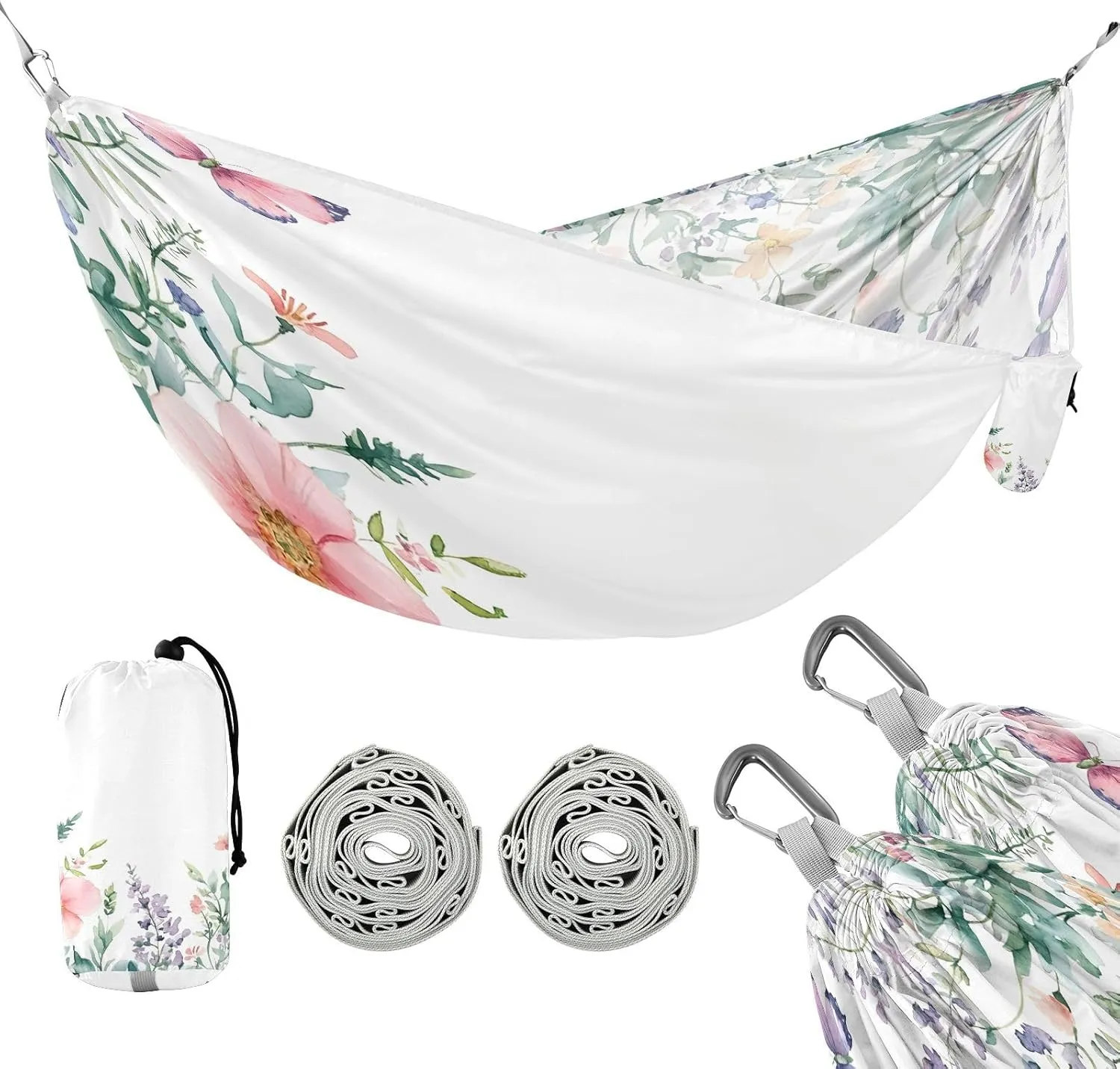 ATTX Wildflowers and Butterflies Camping Hammock - Lightweight & Portable Hammocks, Heavy Duty 330lbs Capacity for Indoor, Hiking, Backpacking, Travel, Backyard, Beach#110