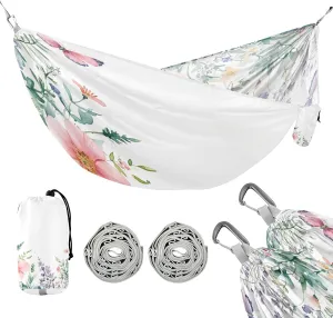 ATTX Wildflowers and Butterflies Camping Hammock - Lightweight & Portable Hammocks, Heavy Duty 330lbs Capacity for Indoor, Hiking, Backpacking, Travel, Backyard, Beach#110
